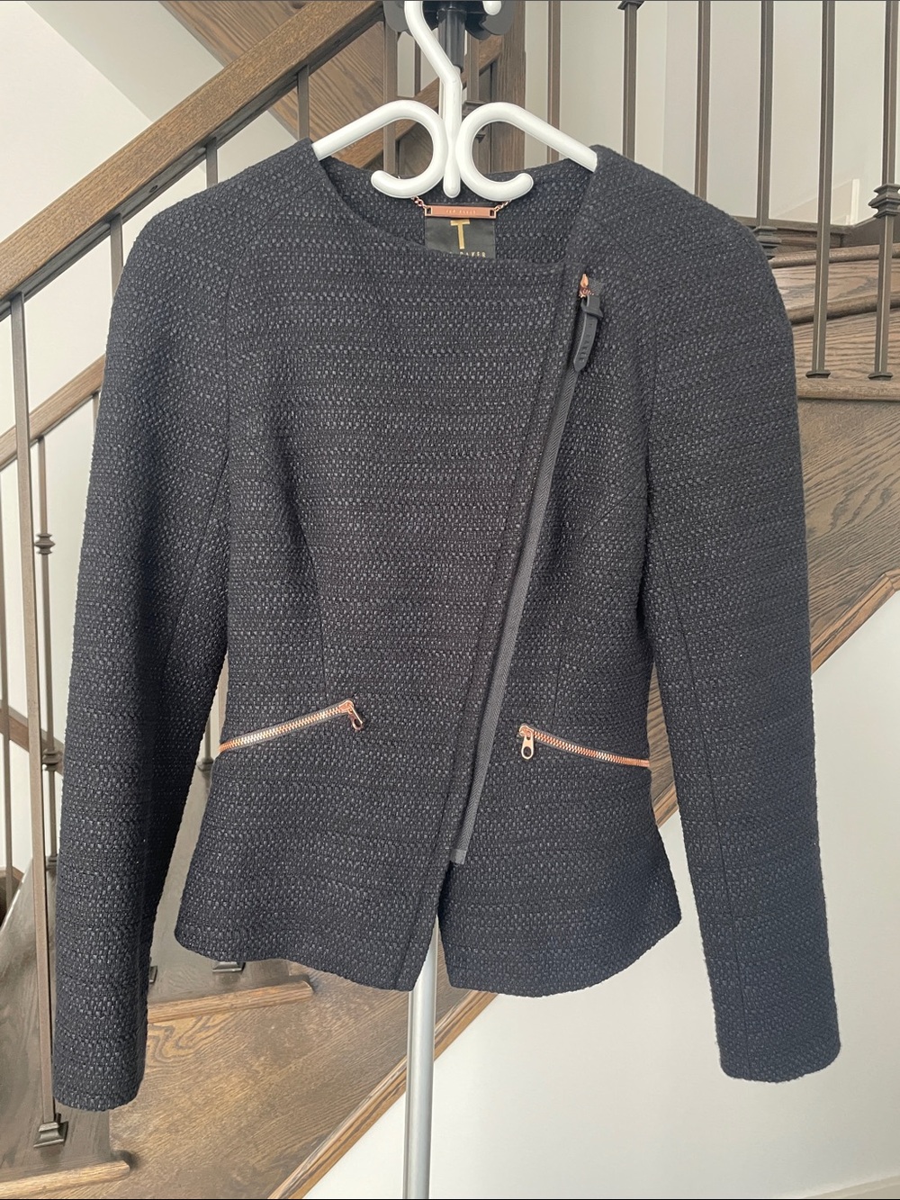 Ted Baker London Black Textured Zip-Front Blazer
